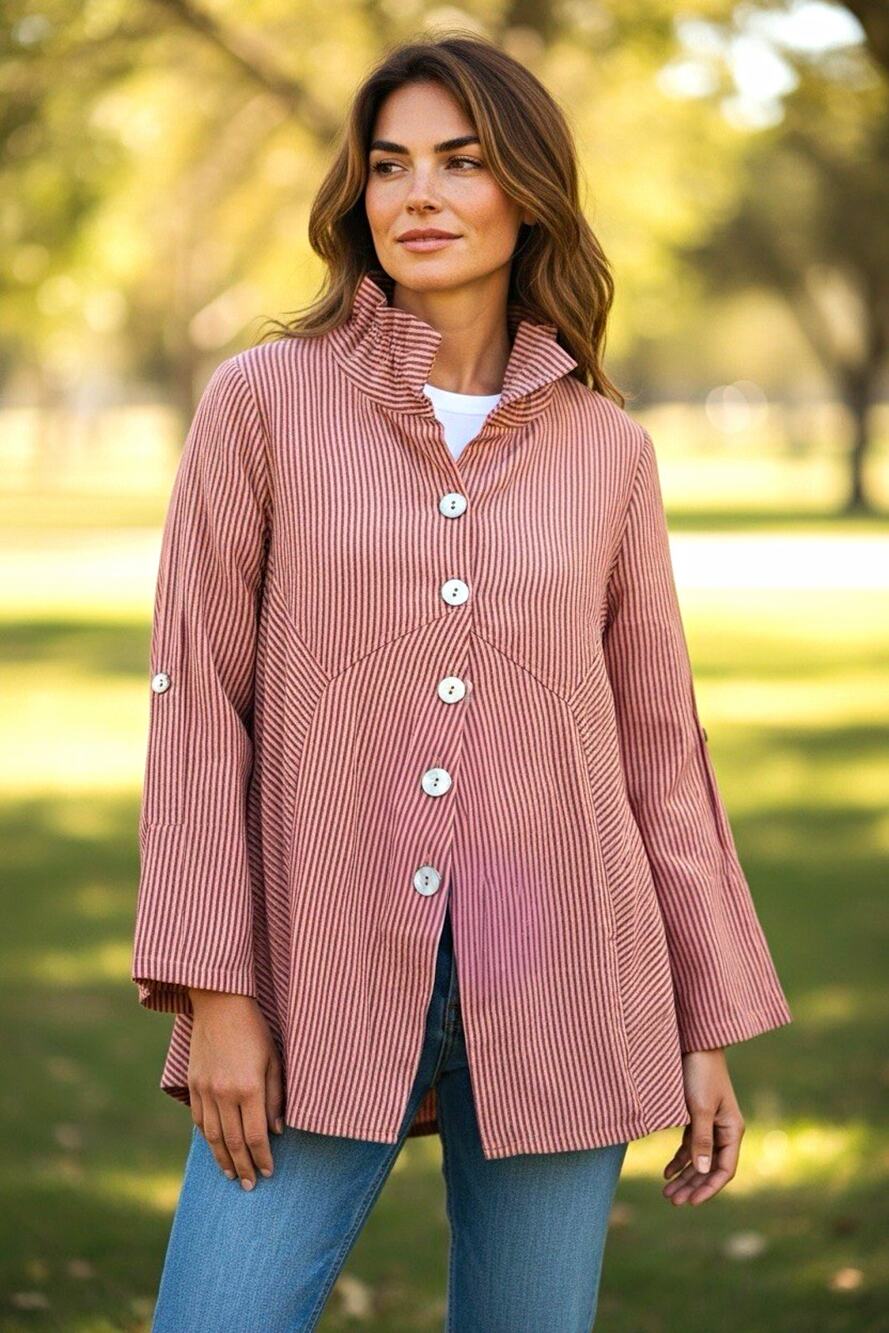NWTSoft Surroundings Women's Sasha Striped Tunic Rust Dark Petite Size S Boho